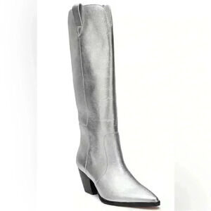 Matisse Silver‎ Metallic Pointed Toe Block Heel Knee High Cowboy Boots Size 8.5M